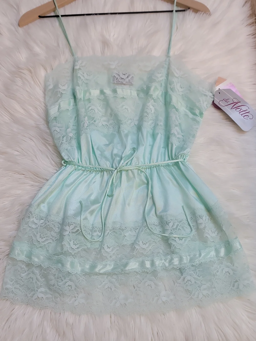 VTG |Lace-Trim Satin Chemise & Brief Set - Mint - Picture 2 of 10